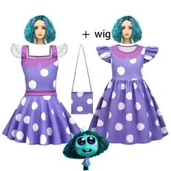 Yeni Inside Out Envy Cosplay kostüm kızlar Tutu elbise çanta peruk takım elbise fantezi elbise içinde 2 Envy elbise çocuklar cadılar bayramı hediyeler