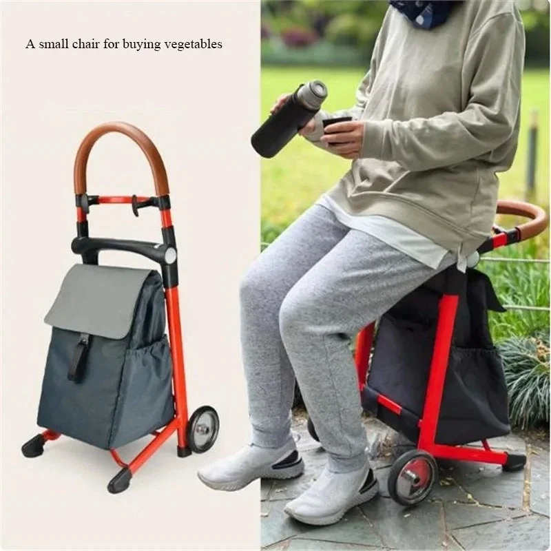 Lightweight Foldable Stair Climbing Grocery Shopping Cart, High Load Anti-Slip Vegetable Trolley with Seat