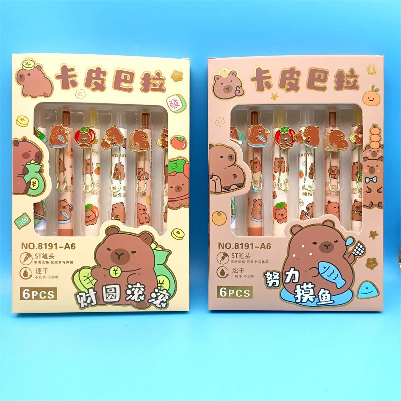 새로운 헬로 키티 박스형 패치 펜 만화 헬로 키티 6팩 메탈 펜 홀더 중성 펜 필기 펜