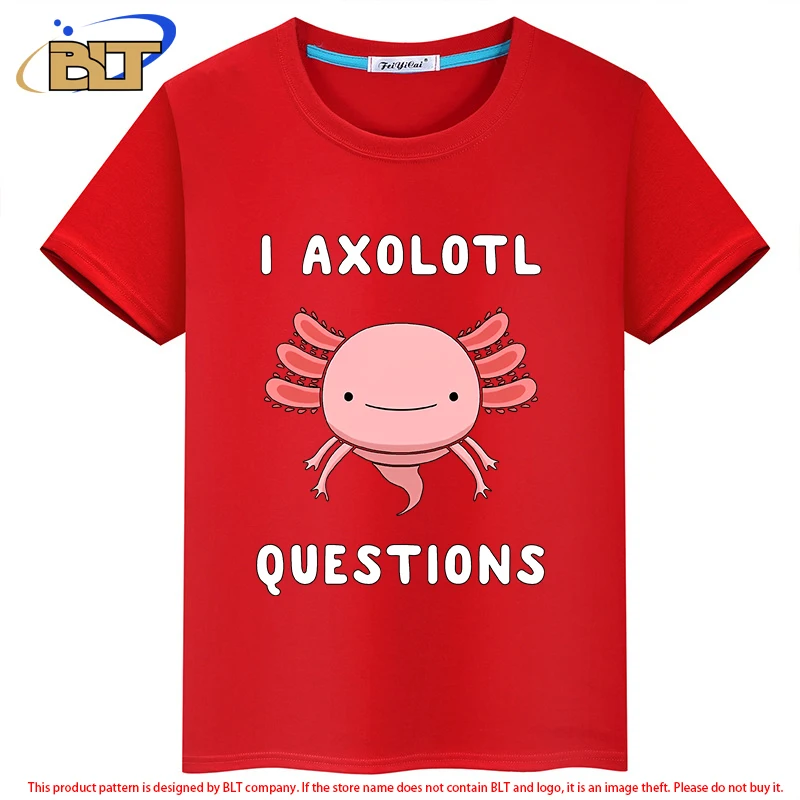 I Axolotl Questions Cute Kawaii Drawing Funny Saying Kids T-Shirt Summer Short Sleeve for Boys and Girls