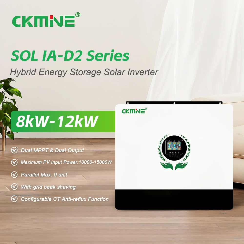 CKMIKE High Quality 8KW 10KW 12KW Dual ’MPPT 27A*2 Dual Outputs on Off Grid Anti-backflow Hybrid Solar Inverter for Wholesale