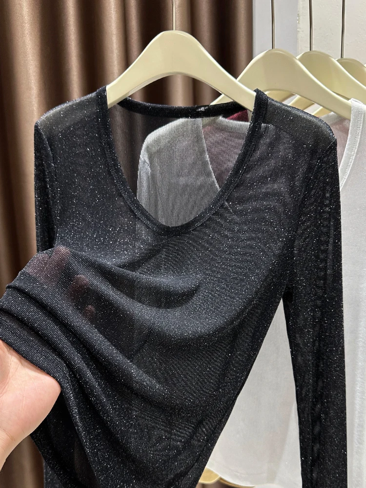 

Женская футболка Ele Hollow out Me Base с V-образным вырезом и длинным рукавом, тонкая, для весны, осени и зимы