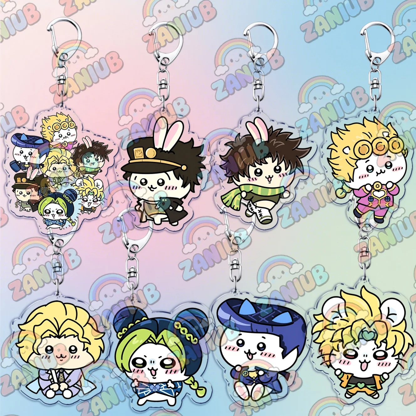 Kreative Anime-Schlüsselanhänger, Taschenanhänger, Kawaii Jotaro Kujo, Giorno Giovanna, Jolyne Cujoh, niedliche Cartoon-Manga-Schlüsselanhänger, Geschenke für Fans und Freunde