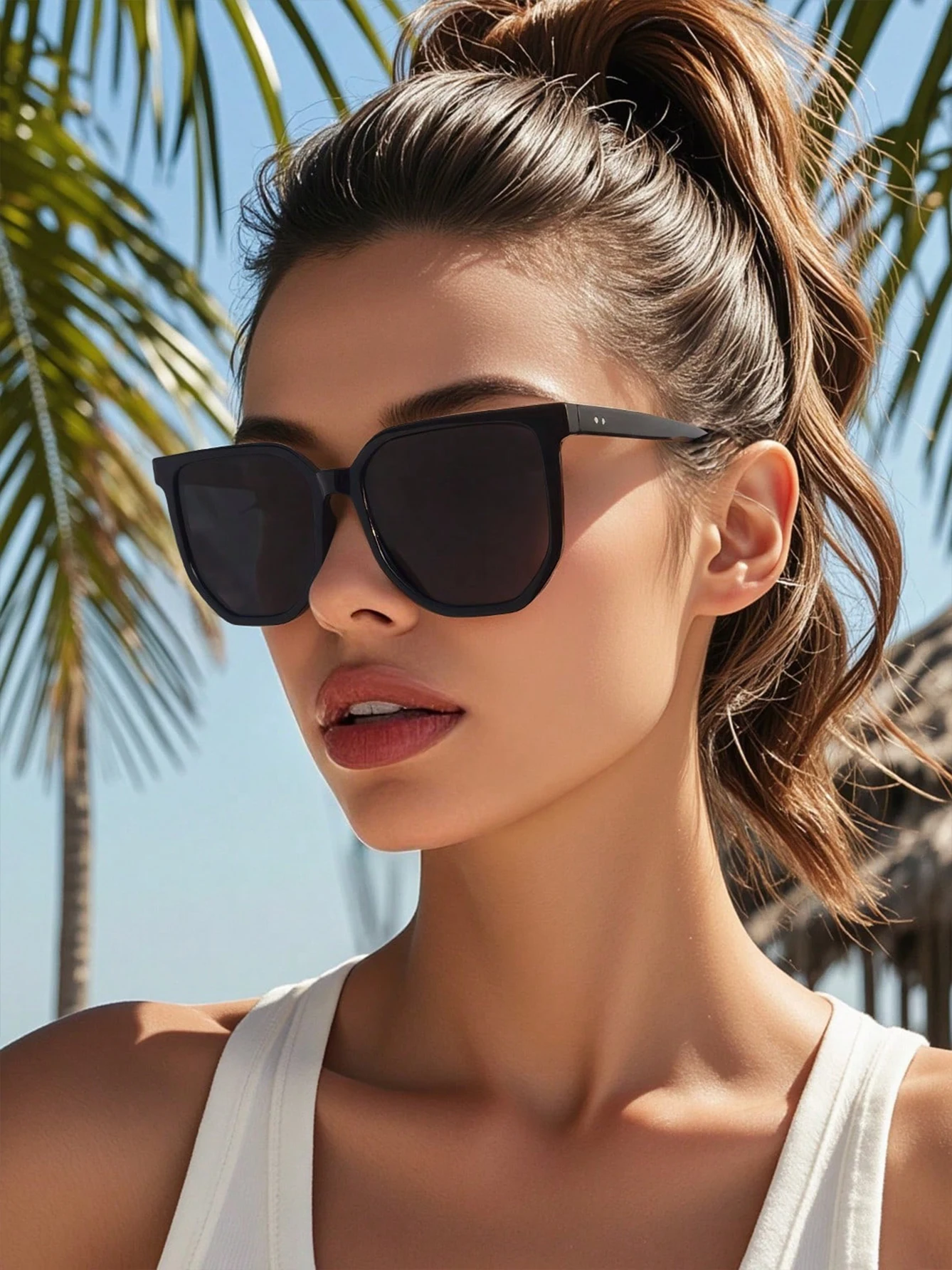 

Unisex geometric polygonal oversized-frame sunglasses with rice-shaped stud decorations.