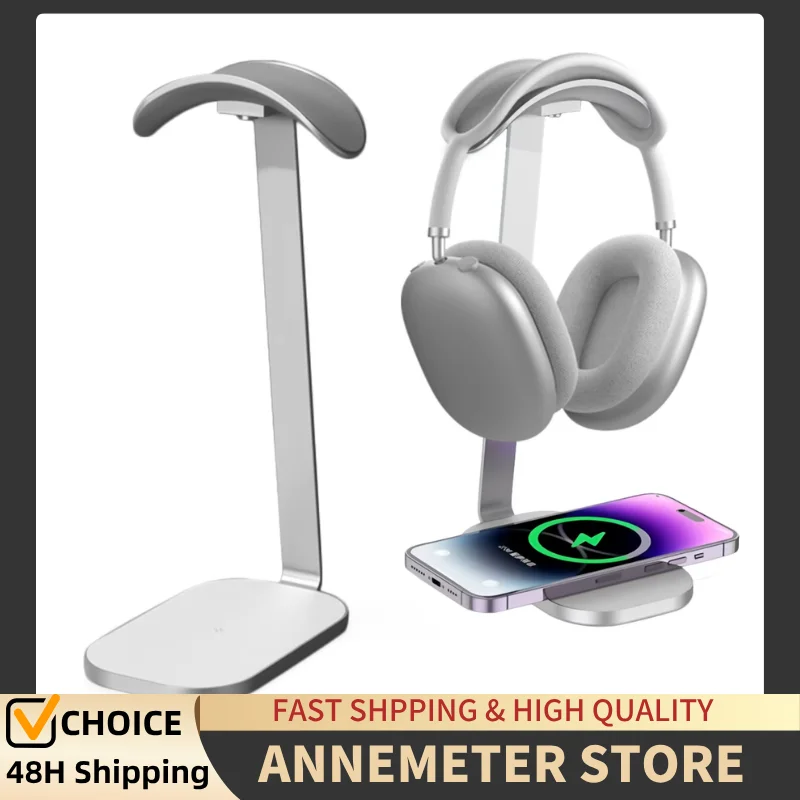 

15W Wireless Charging Headphone Stand - Metal Storage Rack with Fast Charger, Sleek & Durable Design