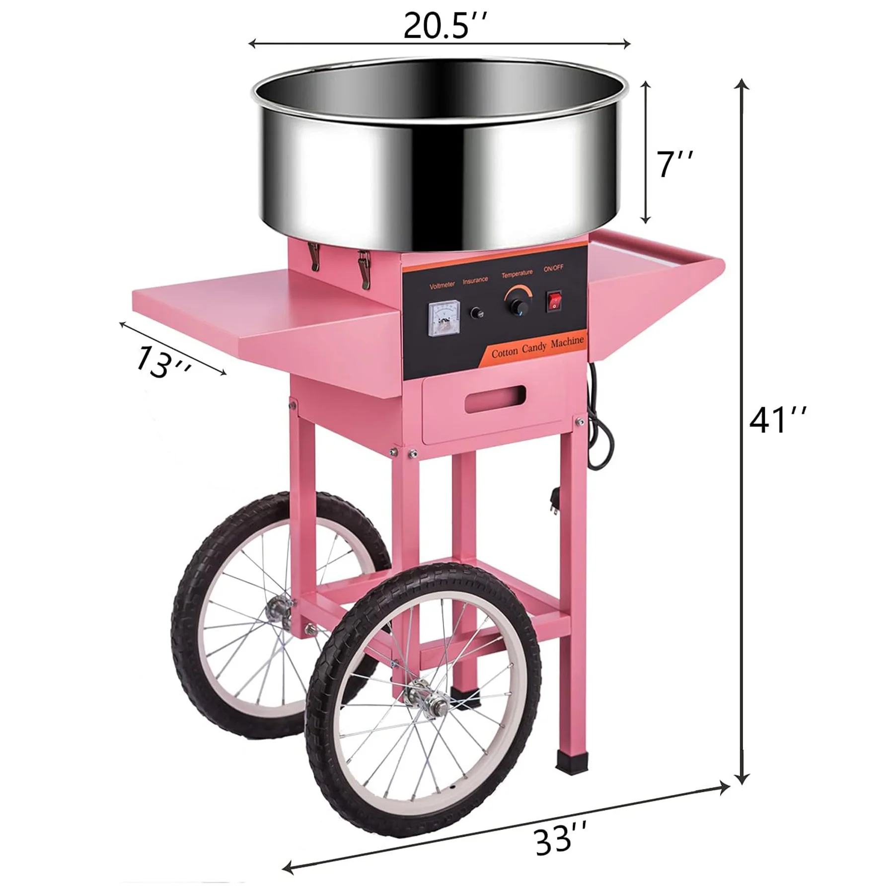 Commercial Pink Cotton Candy Machine with Wheeled Cart, Electric Candy Floss Maker with Storage Drawer for Outdoor Party