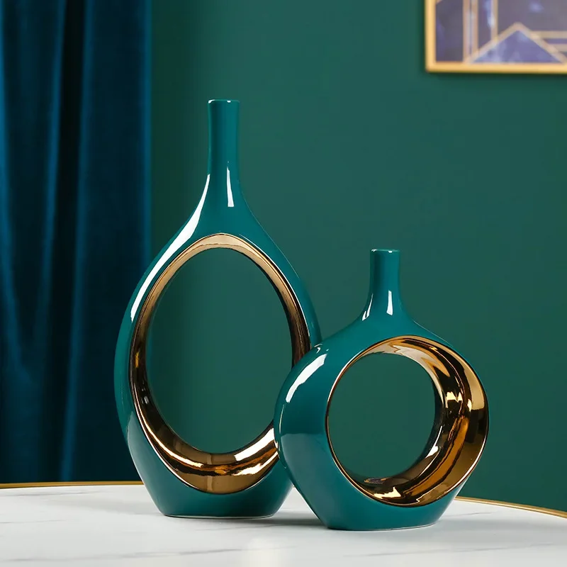 Dark Vase Gilded Ceramic Arrangement Crafts Countertop Decoration Electroplating Art Vases Decor