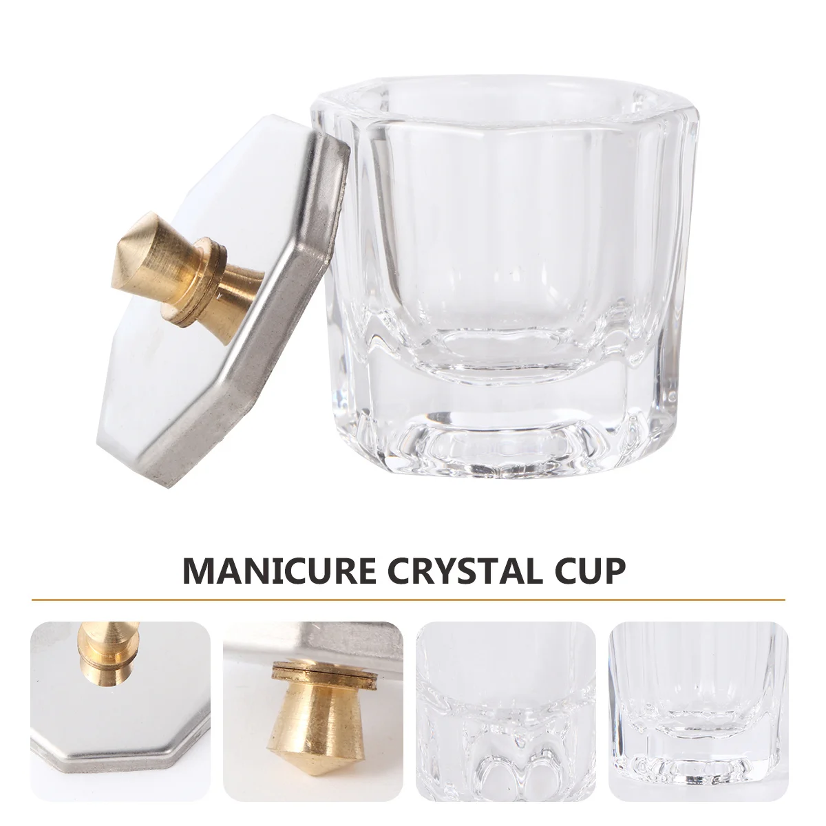 2pcs Crystal Nail Cups With Lids Clear Mini Glass Containers For Acrylic Liquid Powder Mixing Nail Art Tools