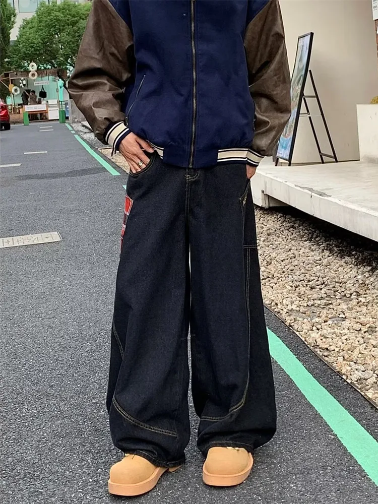 2025 Trashy Y2K Streetwear Red Plaid Washed Black Baggy Cargo Jeans Pants For Men Clothing Straight Long Trousers Ropa Hombre