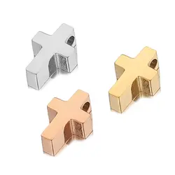 5Pcs 8mm Rose Gold Plated Stainless Steel Cross Charms Bead for Bracelet Flat Spacer Beads for DIY Jewelry Accessories Wholesale