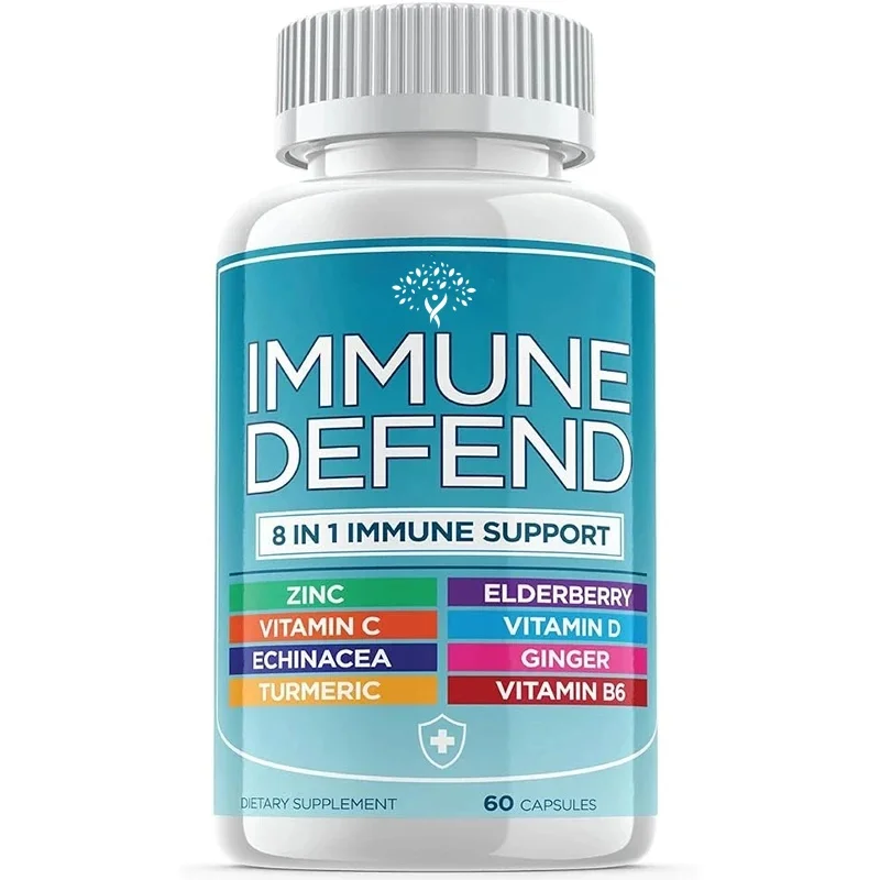 8-in-1 Immune Defense, Containing Zinc, Vitamin C, Elderberry, Vitamin D3, Turmeric, Curcumin, Ginger, And Echinacea