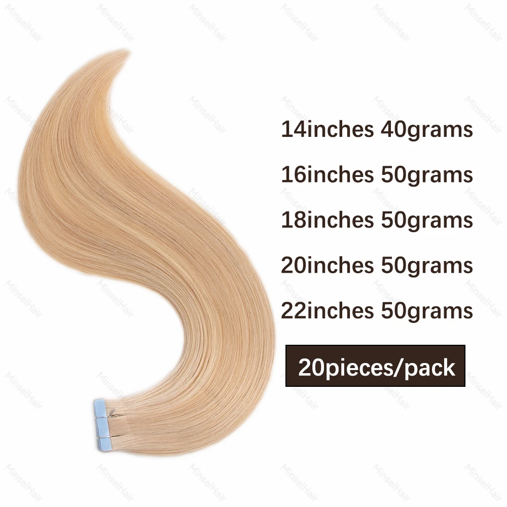 P18/60 ブロンドテープイン 20 ピース/パックヘアエクステンション人毛 100% レミーナチュラルスキン横糸防水 14-22 インチ 40/50 グラム