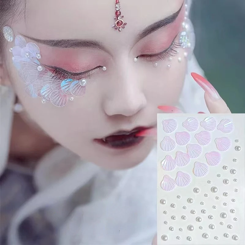 Diamond Sticker Shell Women Face Stickers Shark Fish Scale Stick Drill Face Sexy Tattoo Stickers Glitter Party DIY Jewels Tattoo