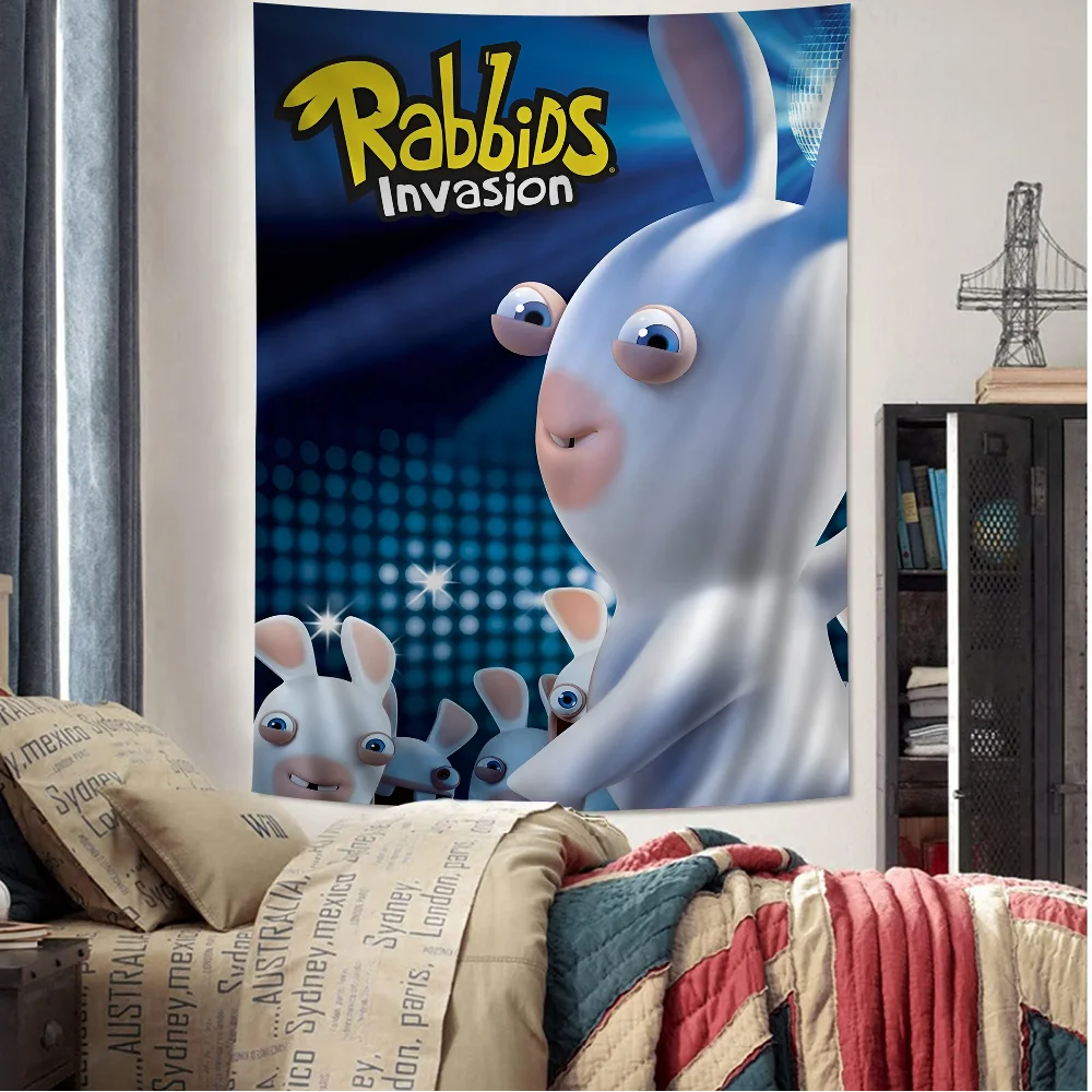 R-Raving Rabbids Cartoon Tapestry Hippie Flower Wall Carpets Dorm Decor Art Home Decor