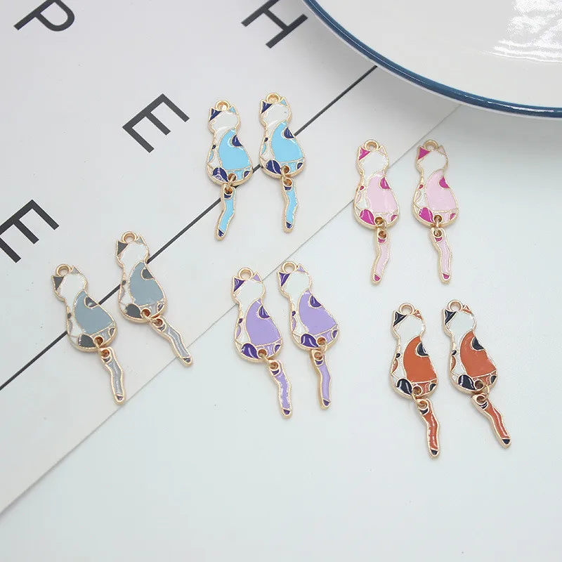 10pcs New Cute Cartoon Cat Animal Palette Drawing Board Paintbrush Charm DIY Earrings Necklace Bracelet Jewelry Making Findings