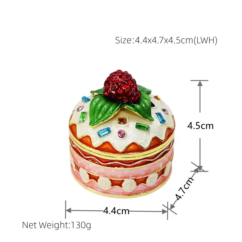 Strawberry Cake Trinket Boxes Hinged Crystal Jeweled Enamel Trinket Jewelry Box Collectibles Gifts