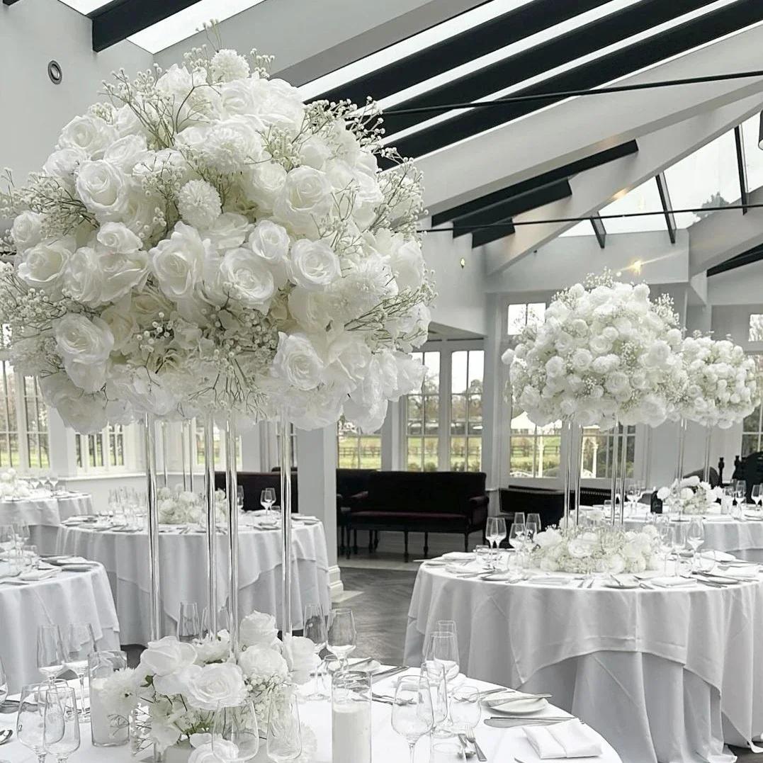 Wedding Decoration Supplies Fake Babys Breath Artificial White Rose Flowers Ball Centerpieces Center Table Design