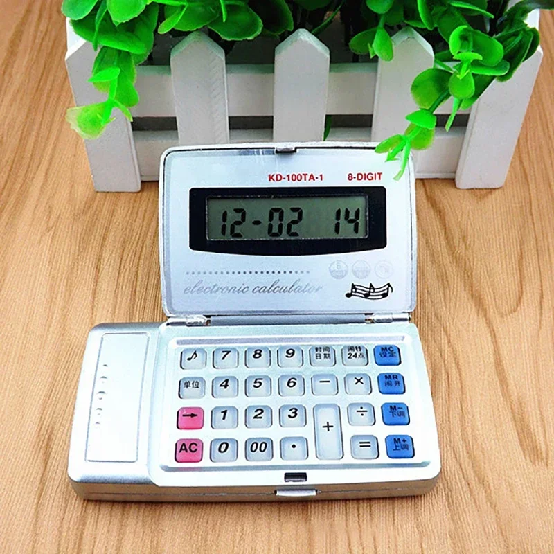 Folding 8 Digit Large LCD Display Calculator, Pocket Handheld Calculators with Voice Report, Time & Calendar Display for Office