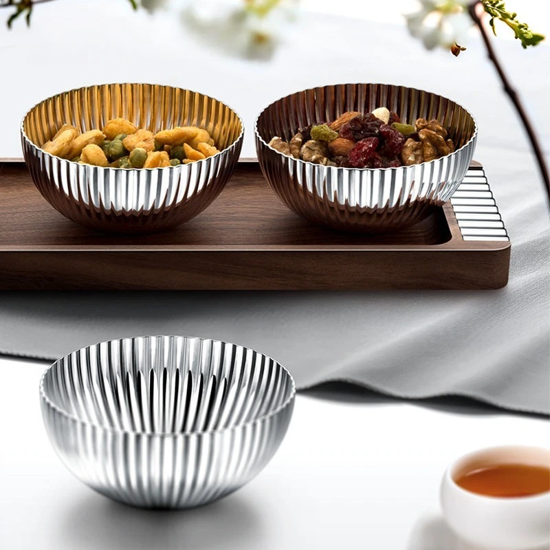 Stainless Steel Fruit Bowl Luxury Wooden Aesthetic Dried Fruit Tray Creative Pretty Unique Metal Sweets Plate Home Decoration