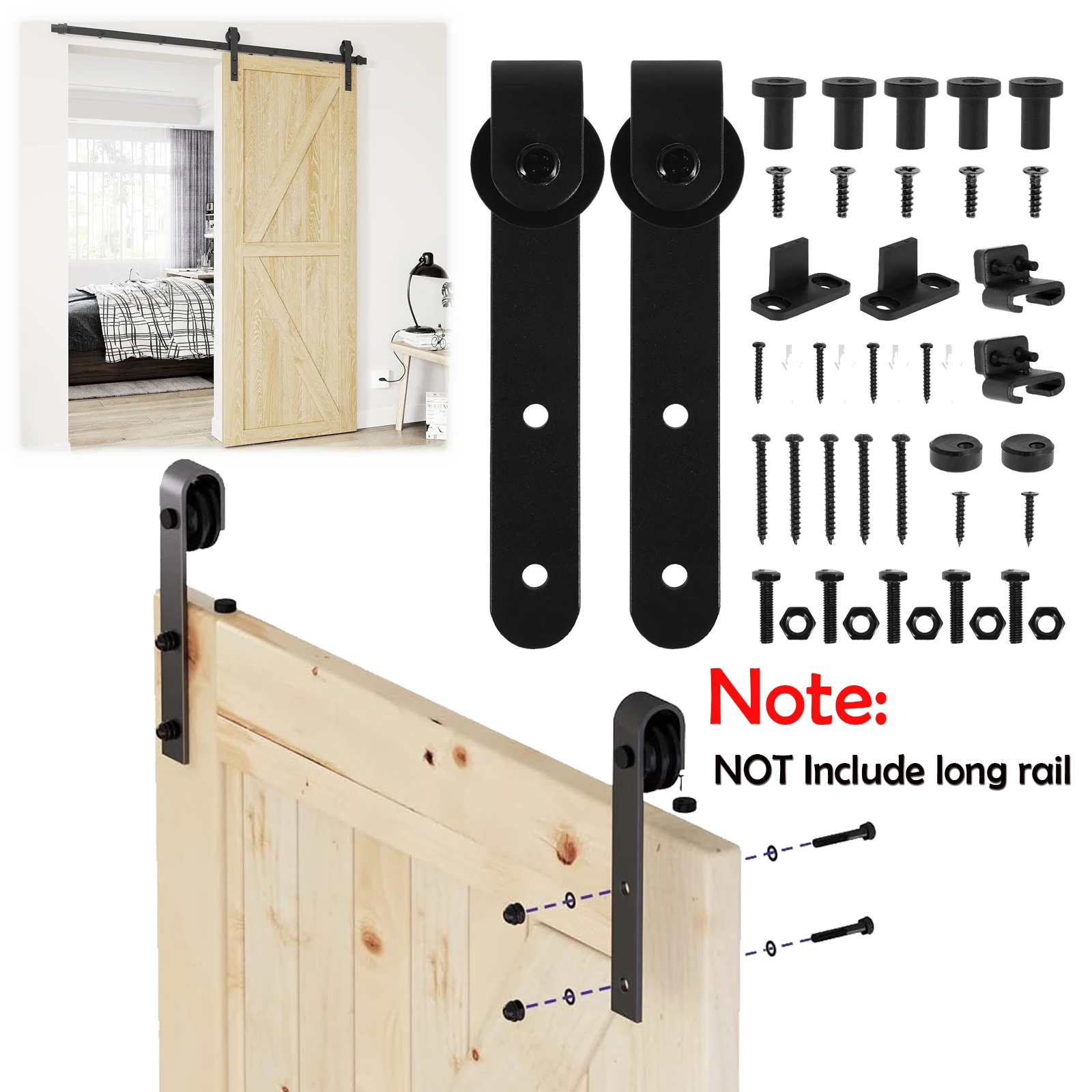 

Barn Door Hardware Kit Heavy Duty Sturdy Sliding Barn Door Track Smoothly and Quietly J Shape Hanger Cupboard Door Panel Access
