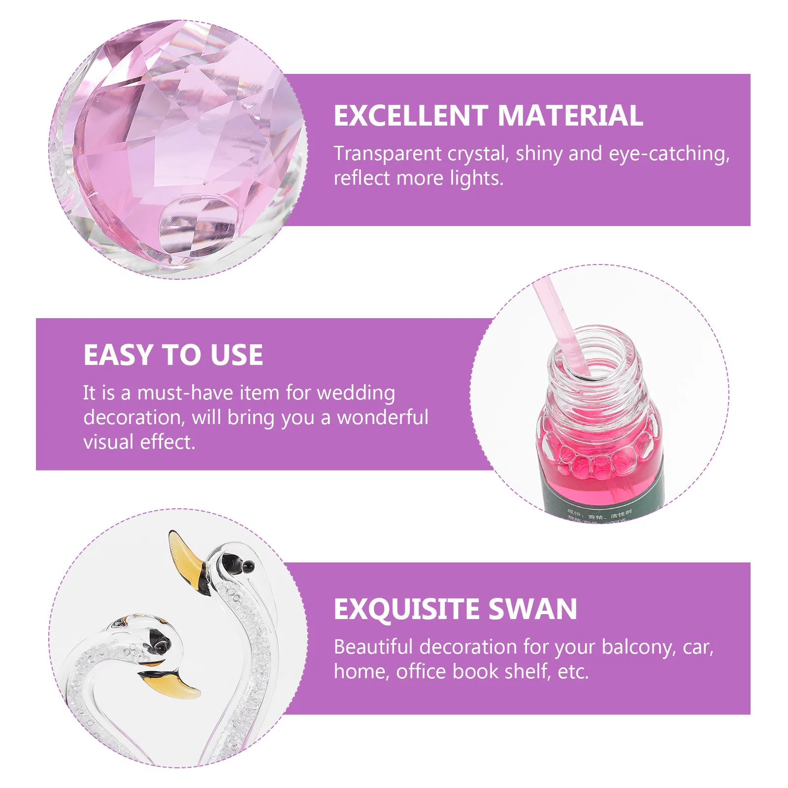 

Transparent Crystal Couple Swan Decor Pink Quartz Craft for Wedding Party Supply Desktop Car Balcony Bookshelf Ornament