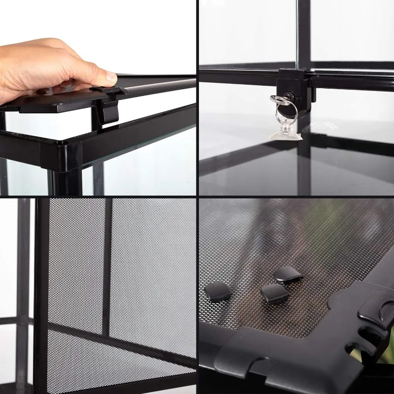 24 بوصة × 18 بوصة × 36 بوصة زواحف طويلة من الزجاج تررم الغابات المطيرة باب مفصلي مزدوج مع شاشة تهوية 67 جالون إعادة