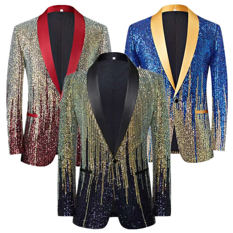 

New Men's Luxury Sequin Suit Single Button Slim Fit Jacket Male Wedding Prom Party Bar KTV Stage Performance Dress Blazer