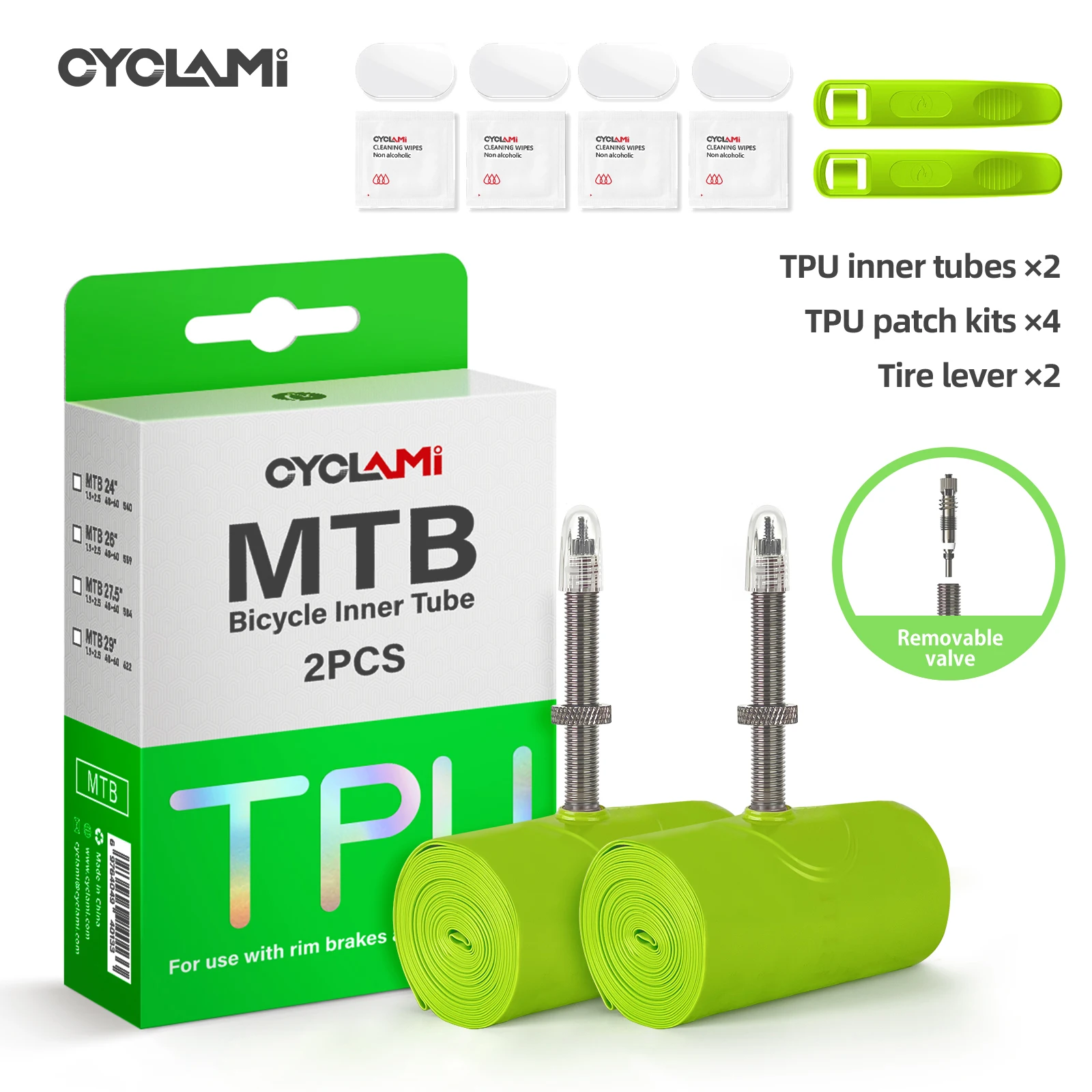 CYCLAMI Fiets Binnenband Ultralight TPU Slang Metalen Presta Ventiel FV Verwijderbare Fietsaccessoires Voor Mountain 1.9 2.5 MTB 29 27.5 26