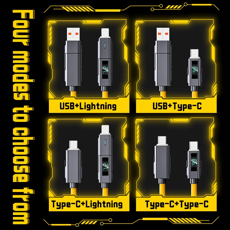 4-in-1 USB C Fast Charging Cable with Data Sync, PD 66W Cord 2-in-2 PD 3A Fast Charging Cable for iphone/samsung/Hua wei