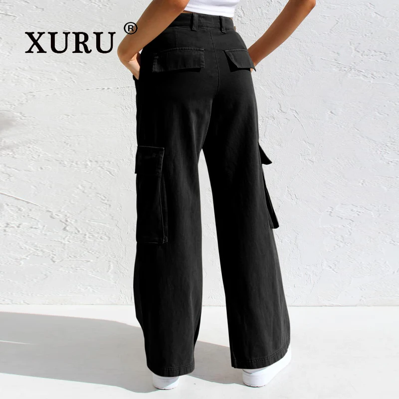 

XURU - New Women's Multi Pocket Work Pants, Jeans, Fashion Hot Pants, Casual Low Waist Long Jeans, Pants