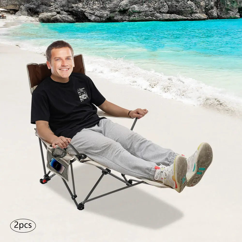 

Reclining Camping Chair Portable Beach Lounge Adjustable Folding Outdoor Chair ﻿