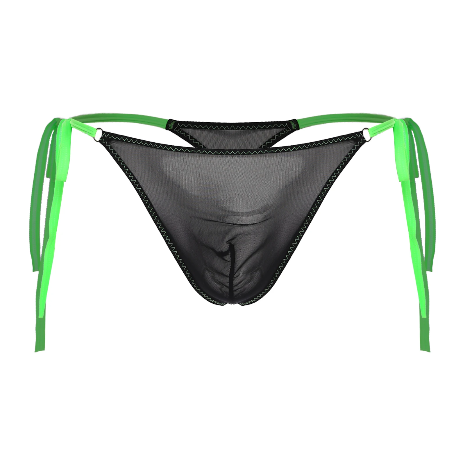 

Men's Sexy T-back Thong Lace-up Waist Bulge Sheer Mesh Crotch T-back Low Rise Bikini Briefs See Through Lingerie Underpants