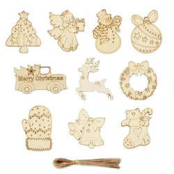 10Pcs Christmas Wooden Hanging Ornaments Carton Angel Deer Tree Pendant for Xmas Home Party Decorations Kids Gifts Supplies
