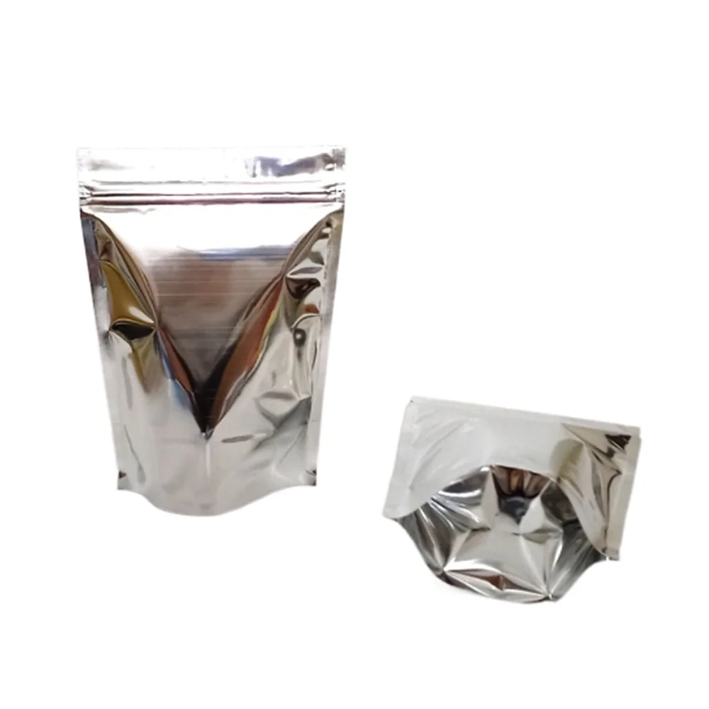 100pcs Silvery Stand Up Aluminizing Zip Lock Bags - Food Grade Zipper Reusable Plastic Packing Pouch for Nuts/Snacks & Dry Goods