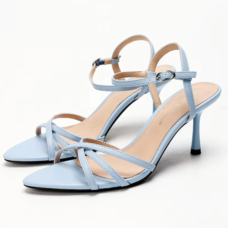 

Элегантные женские туфли на высоком каблуке с узким ремешком и ремешком на щиколотке, модные модельные сандалии с острым носком, лаконичная офисная официальная обувь для женщин