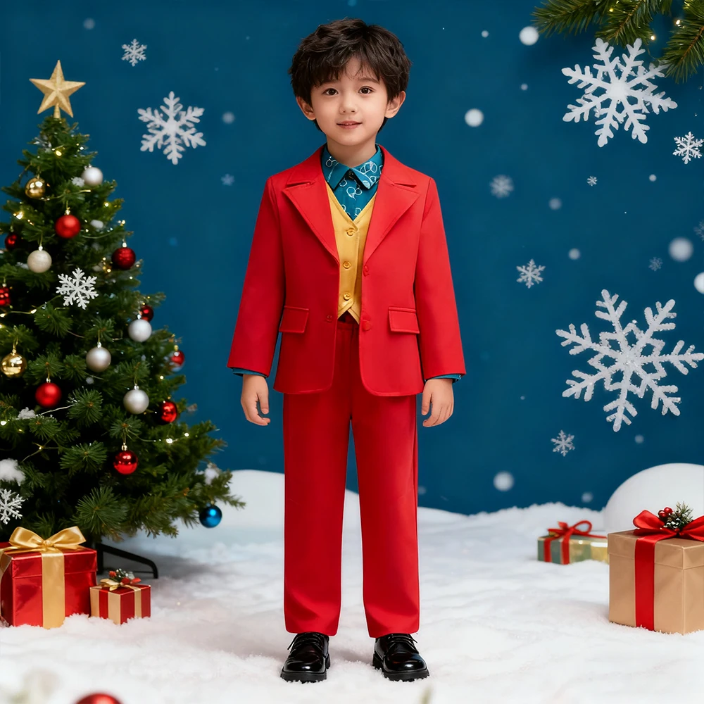 

Christmas Boys Clothing Clown Cosplay Red Sets For Children Birthday Dress Up Kids Xmas Costume New Year Gifts Carnival Outfits