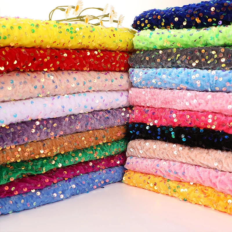 

1 Yards 5mm Velvet Sequin Fabric Sewing Evening Dresses Bags Christmas Crafts Princess Decor Skirt DIY Handmade Flannel Cloth