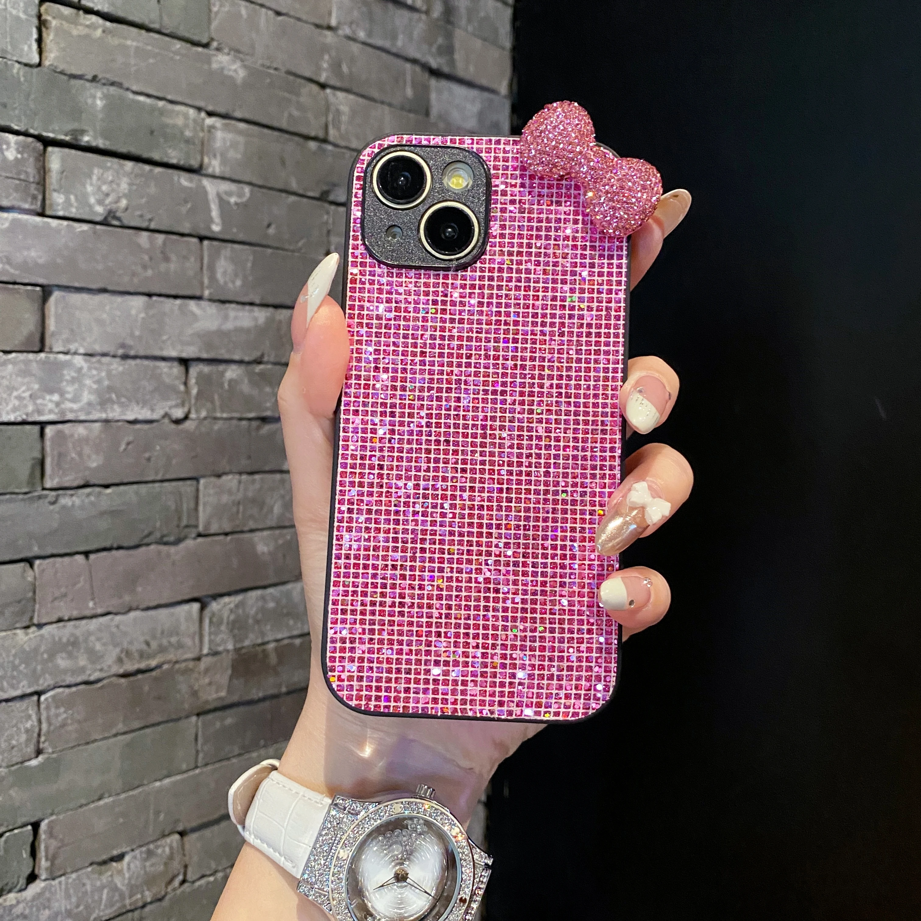 Modische Niedliche Rosa Schmetterling Handyhülle für iPhone 18 17 16 15 14 13 12 11 Pro Max Plus 16E Air Glitzer Schutzhülle – Detail 8