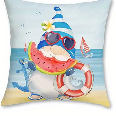 Home Decor Gnomes Summer Ice Cream Beach Pillows Pattern Cushion Cover Suitable For Sofa Bedroom Car Pillow Cover