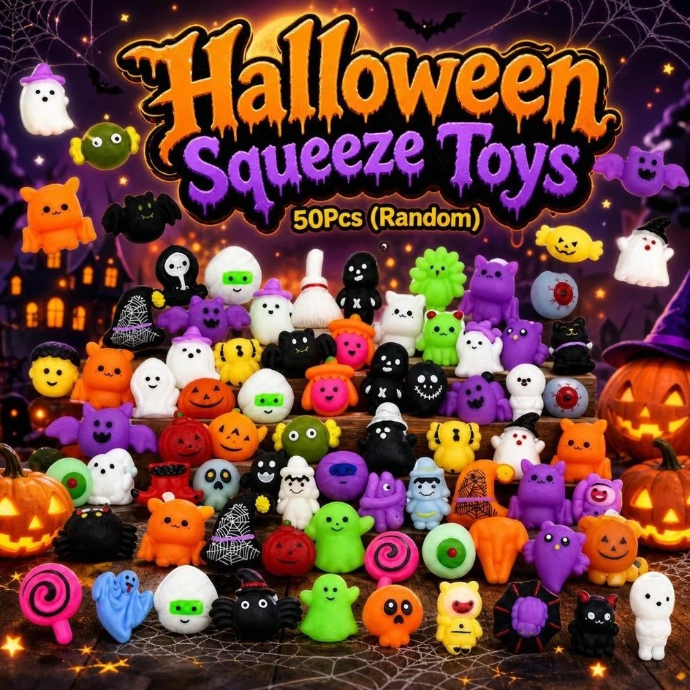50Pcs Creative Mini Halloween Squeeze Toys Anxiety Relief Random TPR Fidget Toy Soft Comfortable Sensory Stress Ball Party Favor