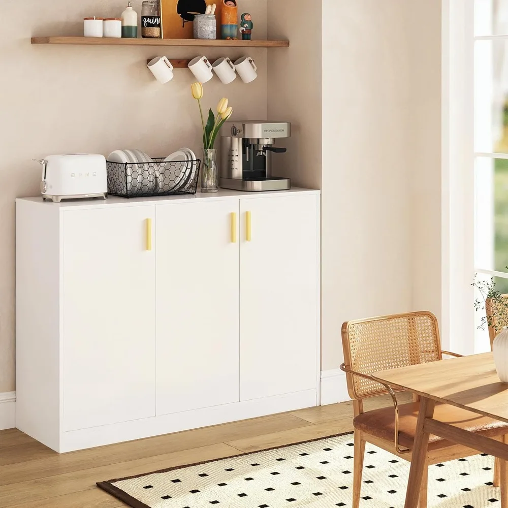 

Sideboard with Storage, Accent Storage with Doors and Shelves, 35.4" High Wood Coffee Bar Sideboard Console Table, White
