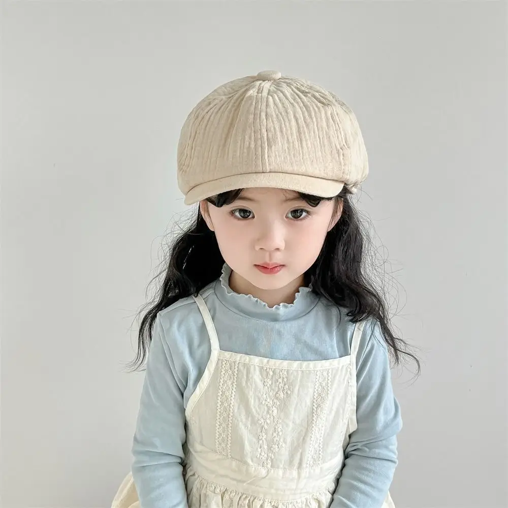 Retro Solid Color Children Forward Hat Korean Harajuku Newsboy Cap Visor 2-6year Baby Beret Outdoor