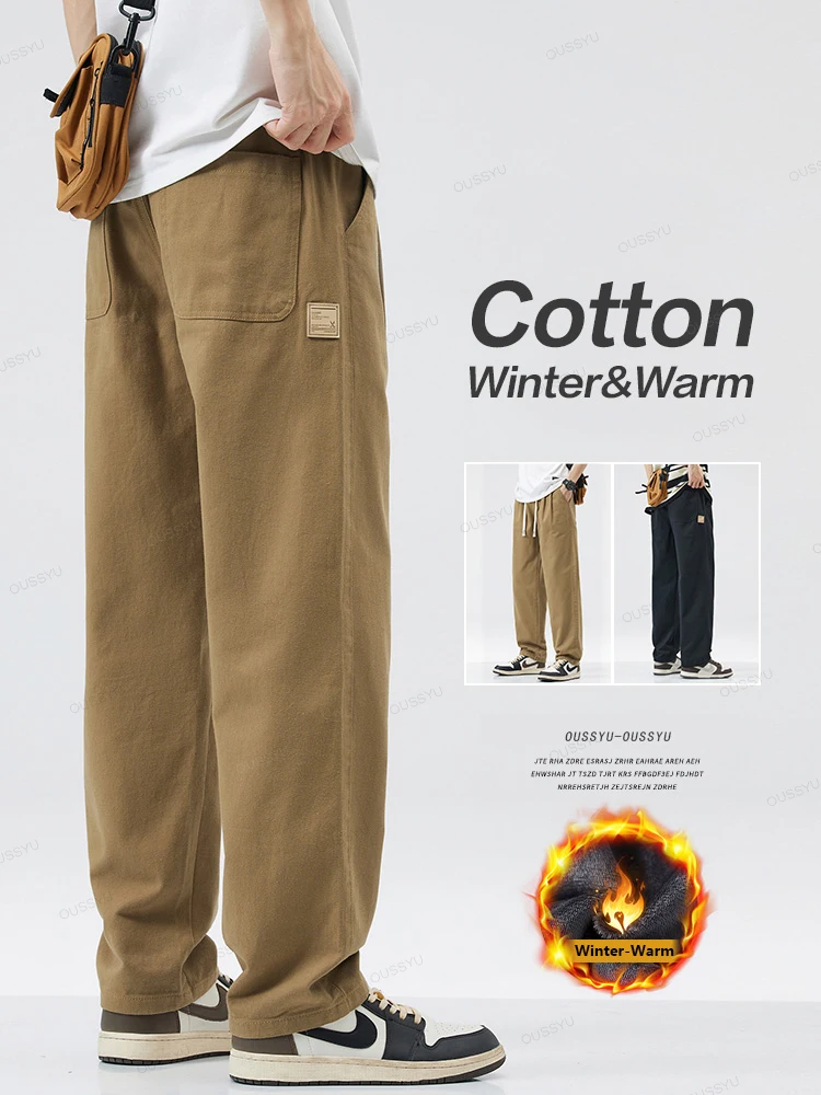 Winter Thick Fleece Warm Cargo Pants Men Work Wear Overalls Loose Straight Joggers Cotton Casual Thermal Trousers Male S-4XL