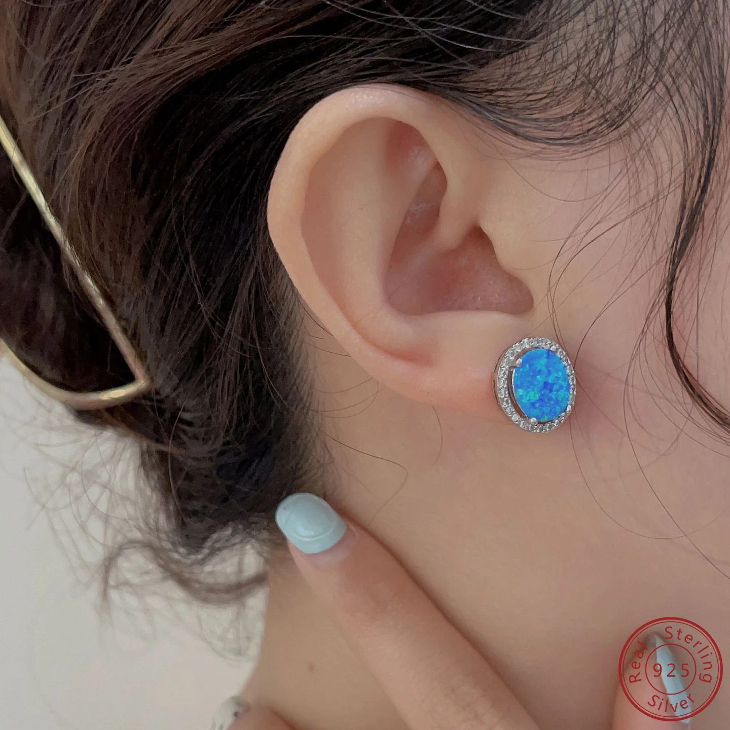 2023 Korean Edition 100% 925 Sterling Silver Blue Opal Round Earrings Fashion High Quality Earrings Women\'s Christmas Gift