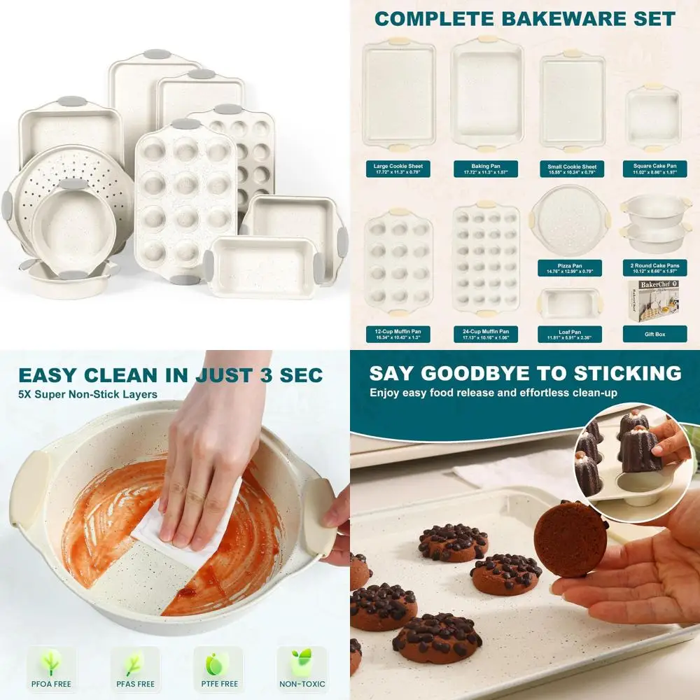 

Набор для выпечки с антипригарным покрытием из 10 предметов, штабелируемая форма для выпечки с силиконовой ручкой, безопасная в духовке для печенья, обжарки и кексов (крема)