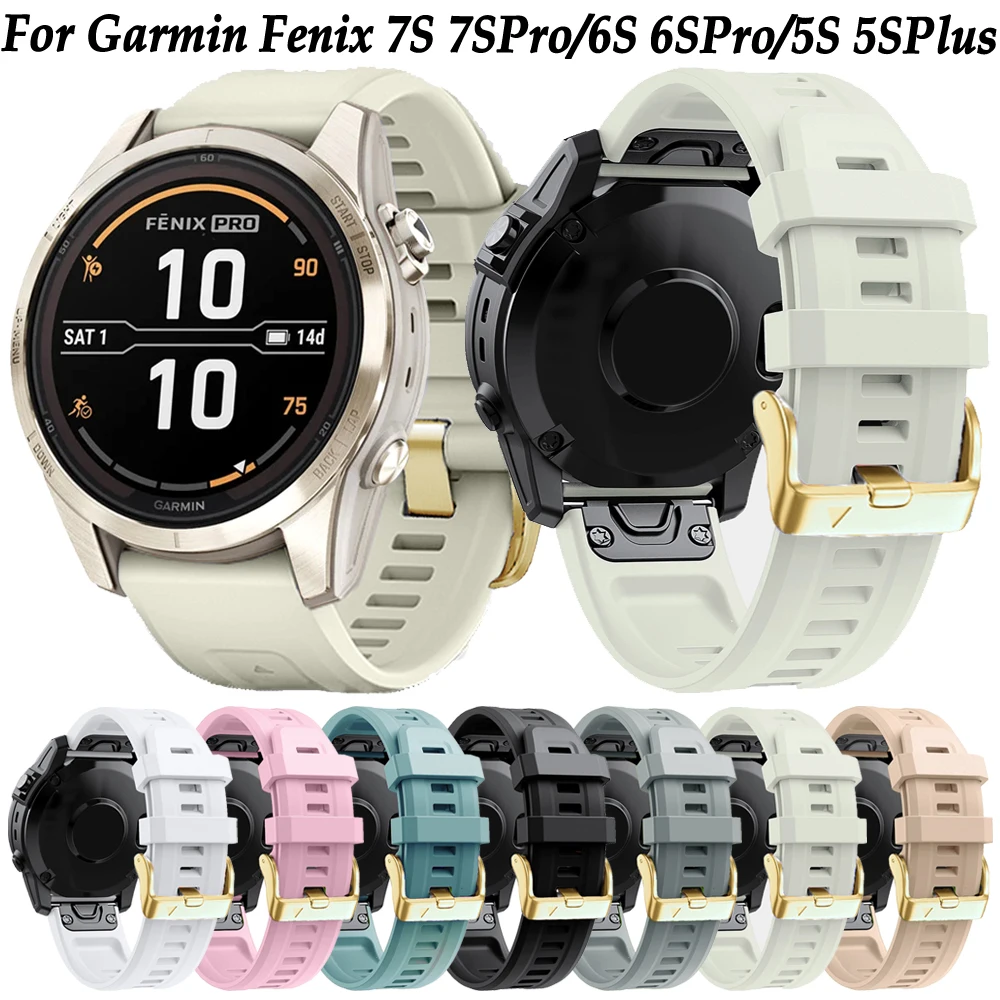 

Ремешок цвета шампанского с золотой пряжкой для Garmin Fenix 7S Pro 6S Pro 5S Plus, ремешок для часов, женский браслет Quickfit 20 мм, силиконовый браслет