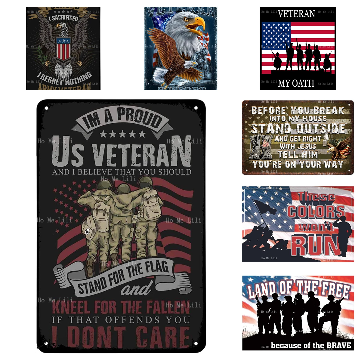 American Sacrificed Veteran Emblem Usa Flag Soldier Patriotic Vintage Metal Tin Sign For Men Women Wall Decor