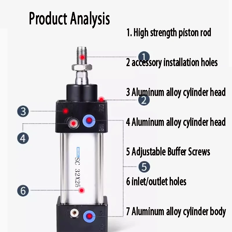 SC Standard Cylinder SC32/40/50/63/80mm Bore Small Pneumatic Big Thrust 25/50/75/100mm Stroke