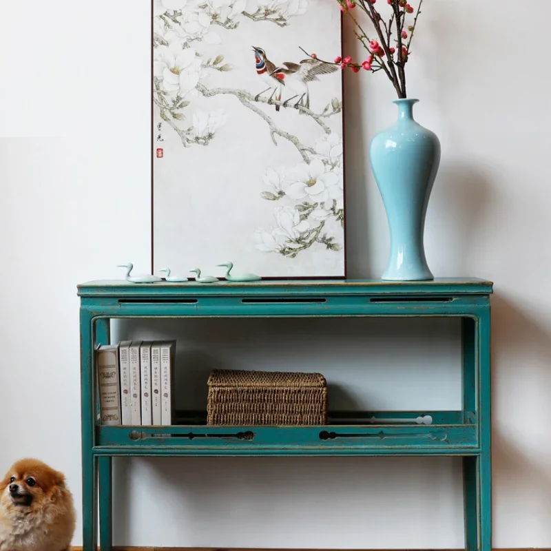 

Console Solid Wood Simplicity Narrow Edge Small Basket Lobby Curio Cabinet Retro Distressed Length a Long Narrow Table