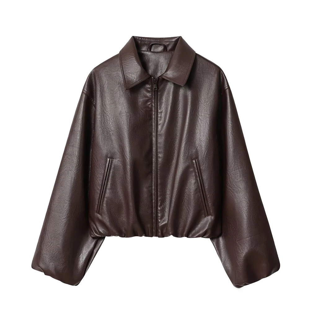 

Sweet Cool Motorcycle Pilot Jacket Outerwear Faux Leather European And American Women's Fashion Tops